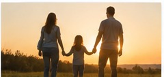 Family walking together at sunset